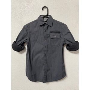 First Wave Boys Youth Size 10 Navy Button-Up Shirt Roll Tab Sleeves Zip Pocket